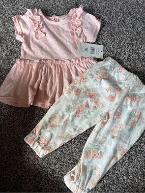 Laura Ashley Pink Ruffle Tee and Floral Legging Set